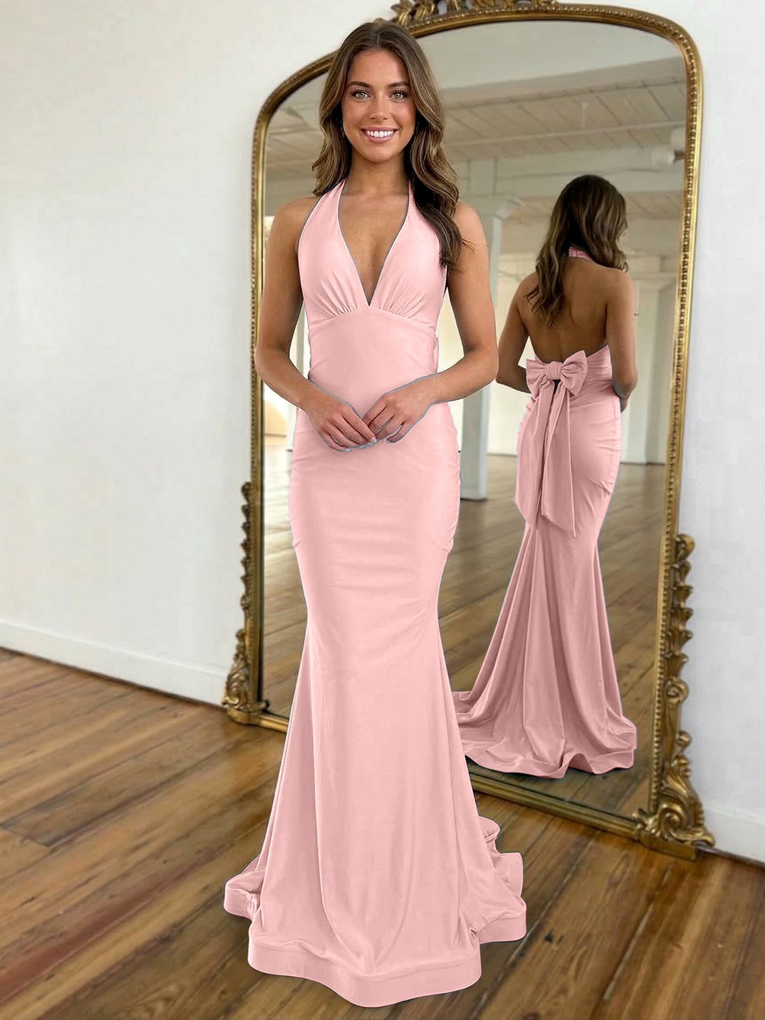 Light Blue Mermaid Halter Backless Long Prom Dress