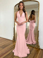 Light Blue Mermaid Halter Backless Long Prom Dress