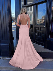 Coral Plunging V-Neck Sheath Prom Dress with Slit