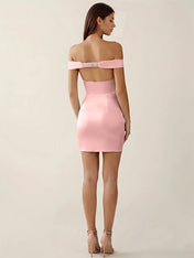 Off-The-Shoulder Ruched Satin Mini Homecoming Dress