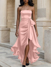 Glamorous Formal Dress Midnight Navy Strapless Satin Gown Midi Dress