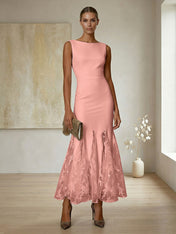 Elegant Formal Evening Gown Lilac Sleeveless Midi Dress with Embroidered Lace Godets