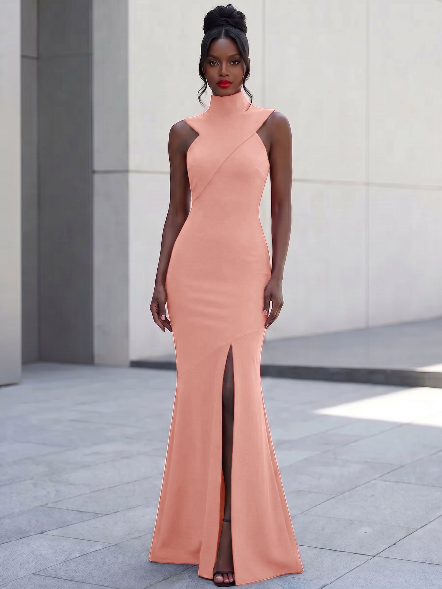 High-Neck Cross-Bodice Sleeveless Maxi Dress