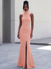 High-Neck Cross-Bodice Sleeveless Maxi Dress