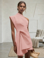 Purplish blue Ruched One Shoulder Sleeveless A-line Mini Homecoming Dress