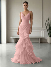 Mauve Folds Tulle Strapless Sleeveless Mermaid Gown Dress