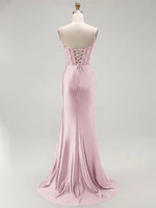Sparkly Satin Mermaid Long Corset Prom Dress with Beading