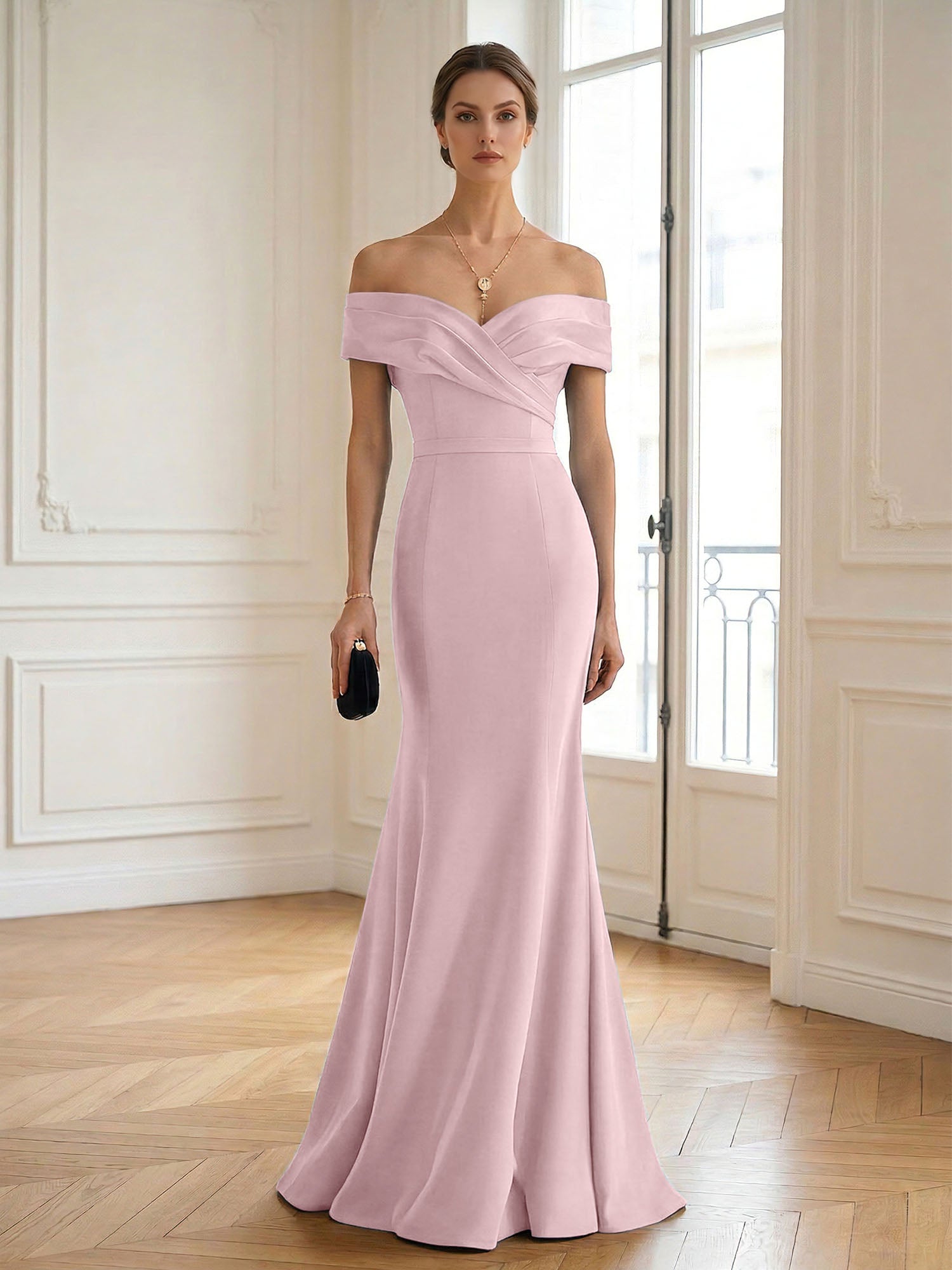 Formal Wedding Guest Dress Navy Off Shoulder Maxi Mermaid Dress