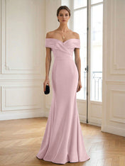 Formal Wedding Guest Dress Navy Off Shoulder Maxi Mermaid Dress