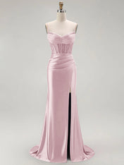 Sparkly Satin Mermaid Long Corset Prom Dress with Beading