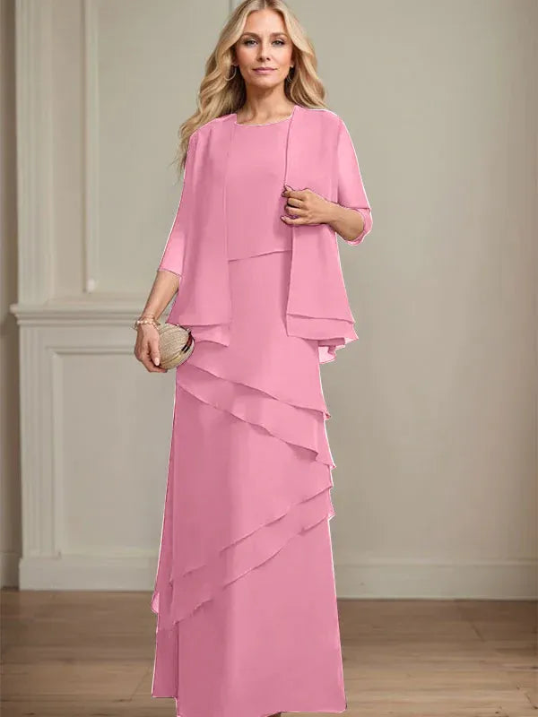 Sheath Scoop Floor-Length Chiffon Mother of the Bride Dress