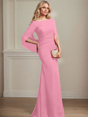 Trumpet/Mermaid Boat Neck Floor-Length Chiffon Mother of the Bride Dress With Pleated