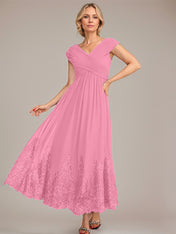 A-line V-Neck Ankle-Length Chiffon Mother of the Bride Dress With Applique Sequins