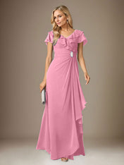 Stormy A-Line V-Neck Ruched Chiffon Dress