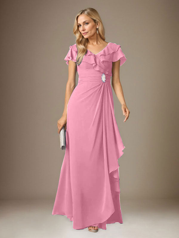 Stormy A-Line V-Neck Ruched Chiffon Dress