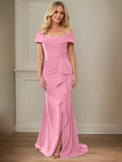 Sheath/Column Off-the-Shoulder Sleeveless Floor-Length Mother of the Bride Dresses With Ruffles