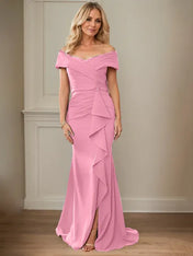 Sheath/Column V-Neck Illusion Floor-Length Lace Chiffon Mother of the Bride Dress With Pleated Sequins