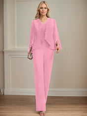 Separates Jumpsuit/Pantsuit V-Neck Floor-Length Chiffon Mother of the Bride Dress