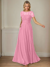 Dark Navy A-Line Boatneck Sequins Chiffon Dress