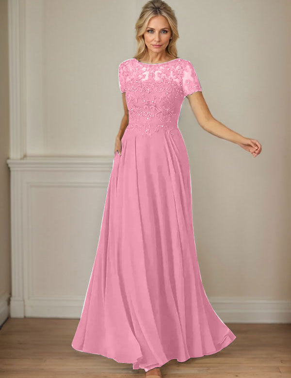 Dark Navy A-Line Boatneck Sequins Chiffon Dress