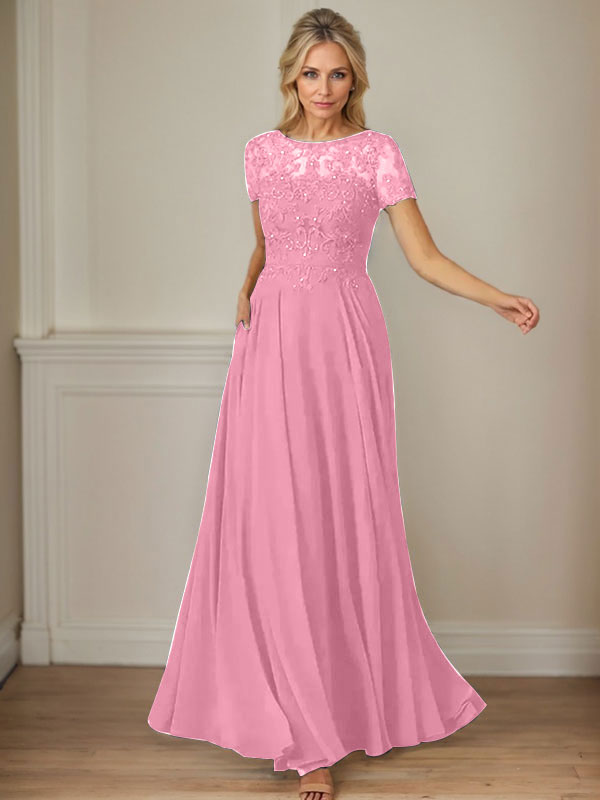 Dark Navy A-Line Boatneck Sequins Chiffon Dress