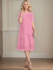 A-line Scoop Illusion Knee-Length Lace Chiffon Mother of the Bride Dress With Sequins