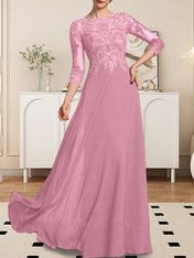 A-line Scoop Floor-Length Lace Chiffon Mother of the Bride Dress With Sequins