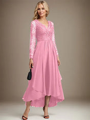 A-line V-Neck Asymmetrical Lace Chiffon Mother of the Bride Dress