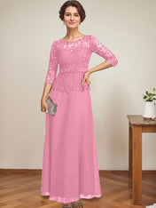 A-line Scoop Illusion Ankle-Length Chiffon Lace Mother of the Bride Dress With Rhinestone Beading