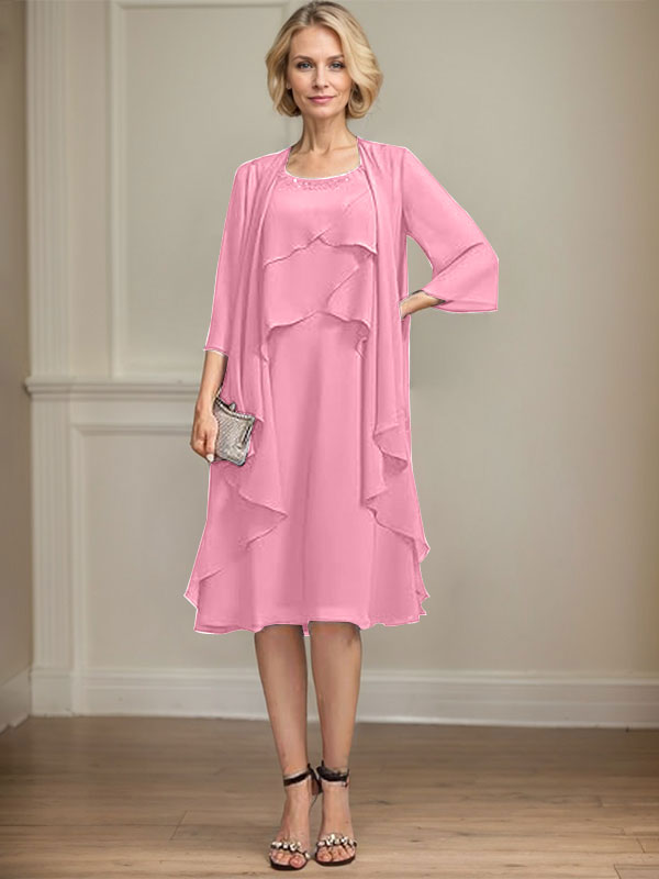 A-line Scoop Knee-Length Chiffon Mother of the Bride Dress With Beading