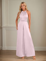 Jumpsuits Halter Floor-Length Satin Wedding Dress