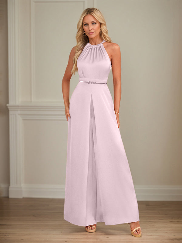 Jumpsuits Halter Floor-Length Satin Wedding Dress