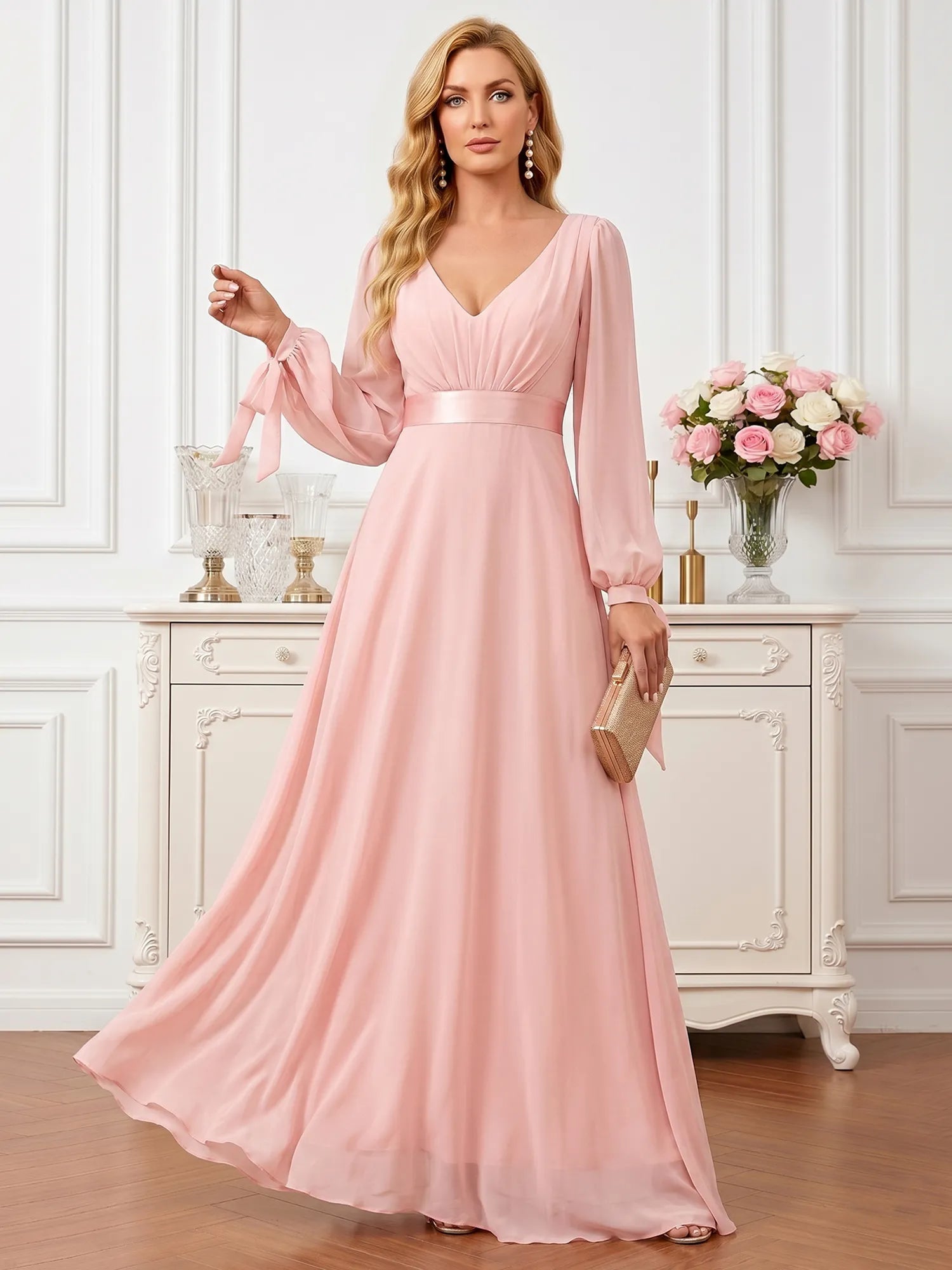 PinkA-LineChiffonMaxiDresswithLanternSleevesandTieCuffs_4.webp
