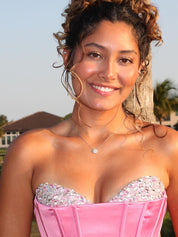 Pink Beaded Neck Pleated Mermaid Long Prom Dress with Slit