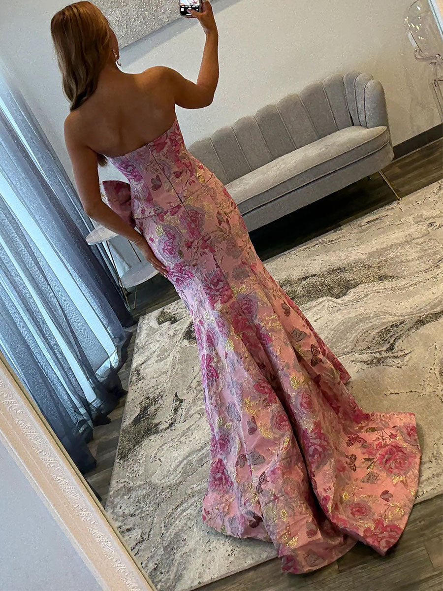 PinkFloralBrocadeStraplessOversizedBowPromDresswithHighSlit_3.jpg