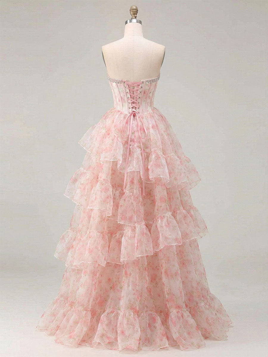 PinkFloralPrintOrganzaStraplessCrystalTrimmedCorsetTieredPromDress_3.jpg