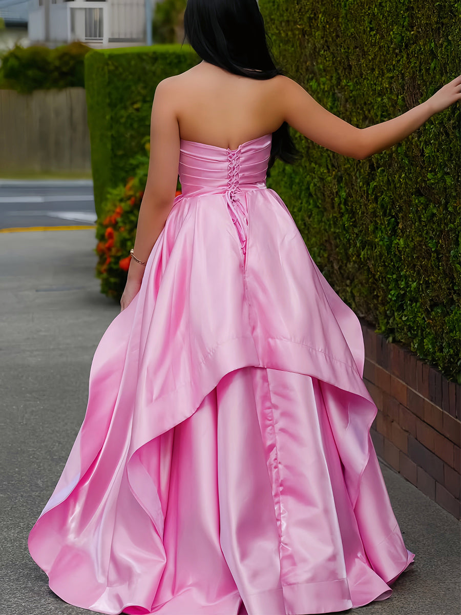 PinkSatinStraplessRuchedBodiceAsymmetricalTieredPromDress_1.jpg