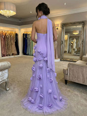 Pink Strapless 3D Rosette Long Prom Dress with Slit
