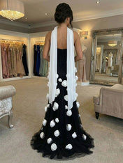 Pink Strapless 3D Rosette Long Prom Dress with Slit