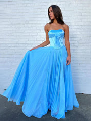 Pink Strapless A-Line Corset Bodice Prom Dress with Bow