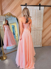 Pink Strapless A-Line Corset Bodice Prom Dress with Bow
