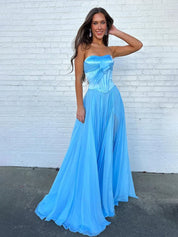 Pink Strapless A-Line Corset Bodice Prom Dress with Bow