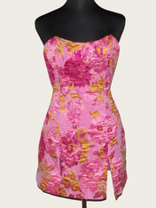 Strapless Jacquard Short Homecoming Dress with Slit