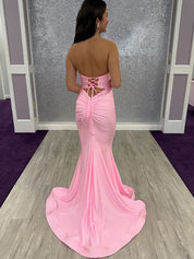 Pink Strapless Mermaid Prom Dress with Double Keyhole Front Cutouts