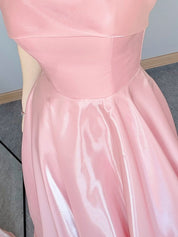 Pink Strapless Satin A-Line Prom Dress with Fold-Over Neckline