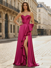 Fuchsia Strapless Sweetheart Deep Split Prom Dress with Corset Back