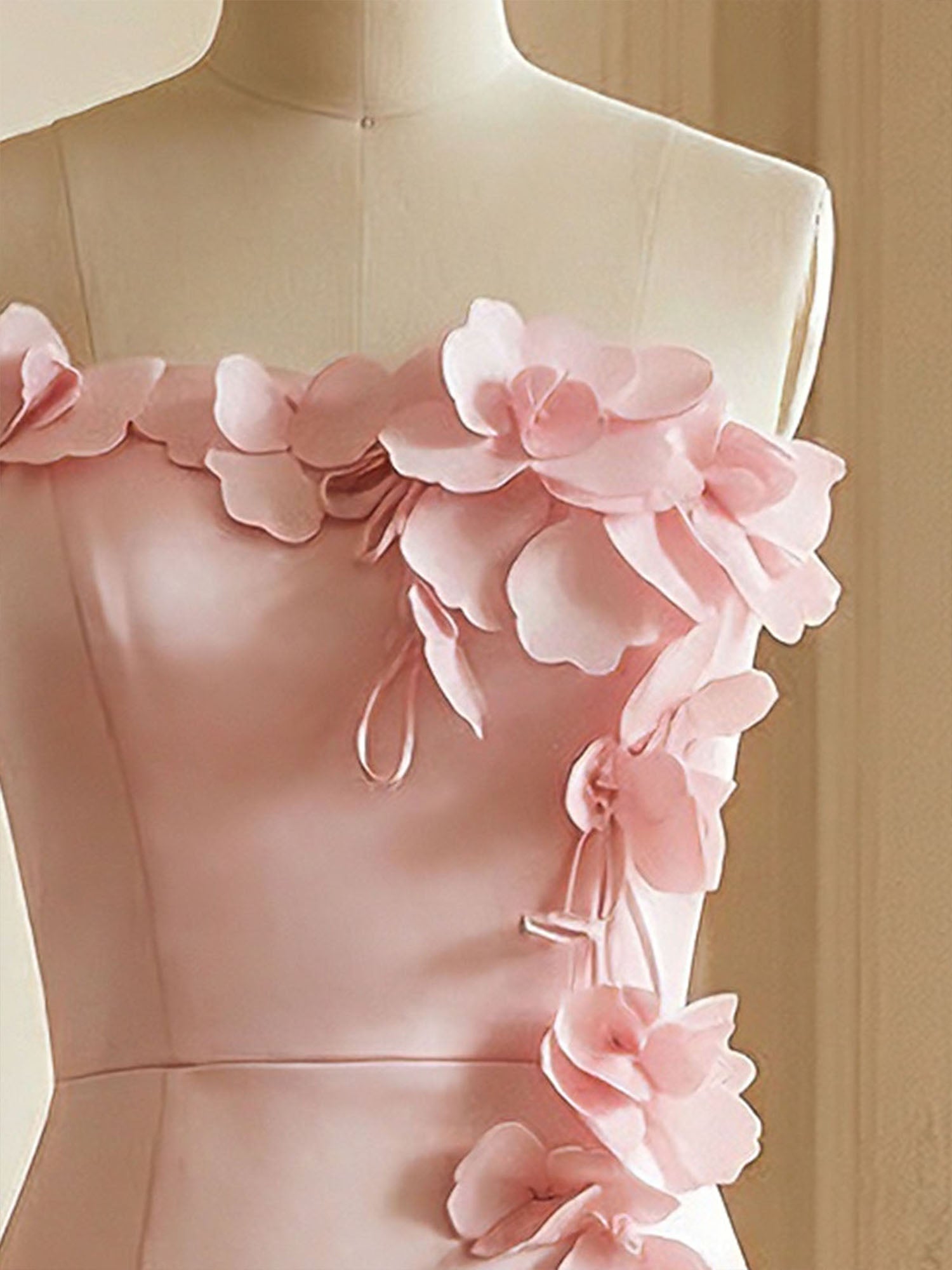 Pink Sweetheart Neckline 3D Flower Embellished Mermaid Evening Gown Maxi Dress