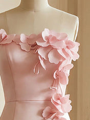 Pink Sweetheart Neckline 3D Flower Embellished Mermaid Evening Gown Maxi Dress