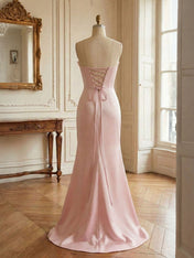 Pink Sweetheart Neckline 3D Flower Embellished Mermaid Evening Gown Maxi Dress