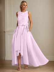 A-Line/Princess Jewel Neck Sleeveless Mother Of The Bride Dresses With Pleats Lace
